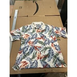 Windham Pointe Men’s S White Tropical Short Sleeve Shirt, Floral Print, Vacation